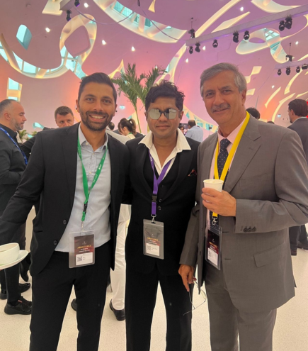 Founder Chairman of WFPS, Mr. Sandy Shah, at the “Sovereign Wealth Fund Institute”, SWFI FORT Dubai 2024 with Captain Vivek Kapur & Mr. Romit Kapur in Dubai, UAE.
