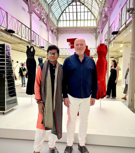 Founder Chairman of WFPS, Mr. Sandy Shah with Mr. Claudio D at ‘The Magic of Azzedine Alaia’ Atelier to Michelle Obama, Carla Bruni, Victoria Beckham, Lady Gaga, Madonna, Beyoncé, Kim Kardashian, Gwyneth Paltrow, Marion Cotillard, Marie-Hélène de Rothschild, Greta Garbo, Raquel Welch, Janet Jackson, Naomi Campbell, Shakira, collection inspired by Shiro Kuramata in Paris, France.