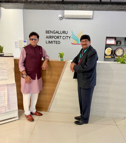 Founder Chairman of WFPS, Mr. Sandy Shah, as a special guest at Bengaluru International Airport, which was conferred as “World’s most beautiful airport” at the UNESCO 2023 Prix Versailles & the LEED Platinum building by the US Green Building Council (USGBC) with Mr. Rao Munukutla, ED & CEO, Bengaluru Airport City LTD, in India.