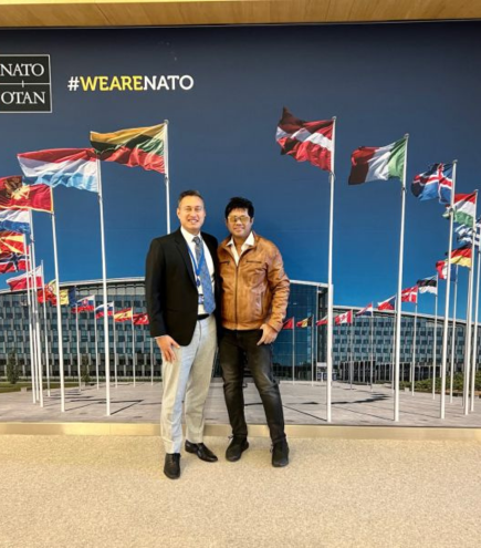 Founder Chairman of WFPS, Mr. Sandy Shah with Mr. Rishi Kapoor, FSO, USA, for understanding “NATO Climate Change & Security Centre of Excellence” at NATO Headquarters in Brussels, Belgium.