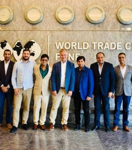 Founder Chairman of WFPS, Mr. Sandy Shah with Vice Chairman Mr. Himanshu Gulati (MP, Norway); Mr. Niraj Khinsavara, ED & CIO, WTC (Pune); Mr. Erik Solheim, former Under Secretary General, United Nations (UN), ED, United Nations Environment Programme; and Mr. Sagar Chordia, Chairman, WTC (Pune), Director, Panchshil Realty in Pune, India.