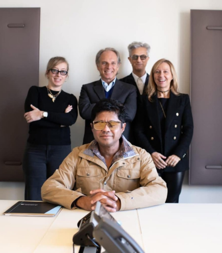 Founder Chairman of WFPS, Mr. Sandy Shah, with Advisory Board Member, WFPS, the iconic photographer Mr. Max Vadukul; Mr. Luigi Santa Maria, Co-MD, Greenberg Traurig Santa Maria; and Ms. Roberta Bortelli, Client Service Director, Art Power srl, for collaboration on a Global Sustainability Campaign in Milan, Italy.